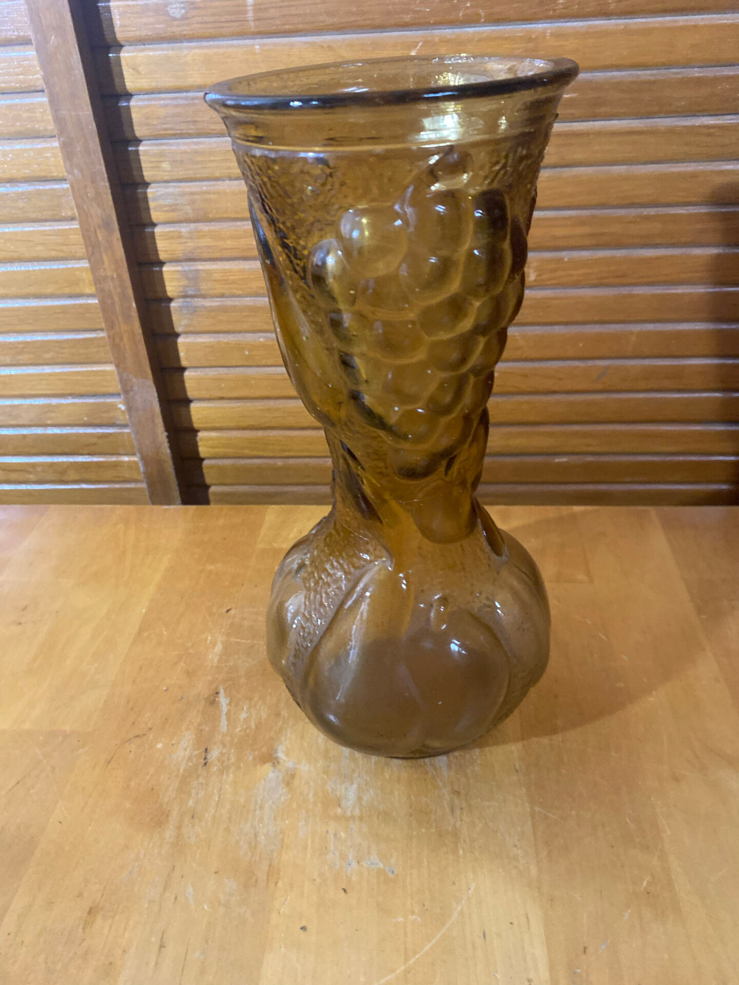 Ancient empoli vase moulded glass orange amber vine decor vintage #e558