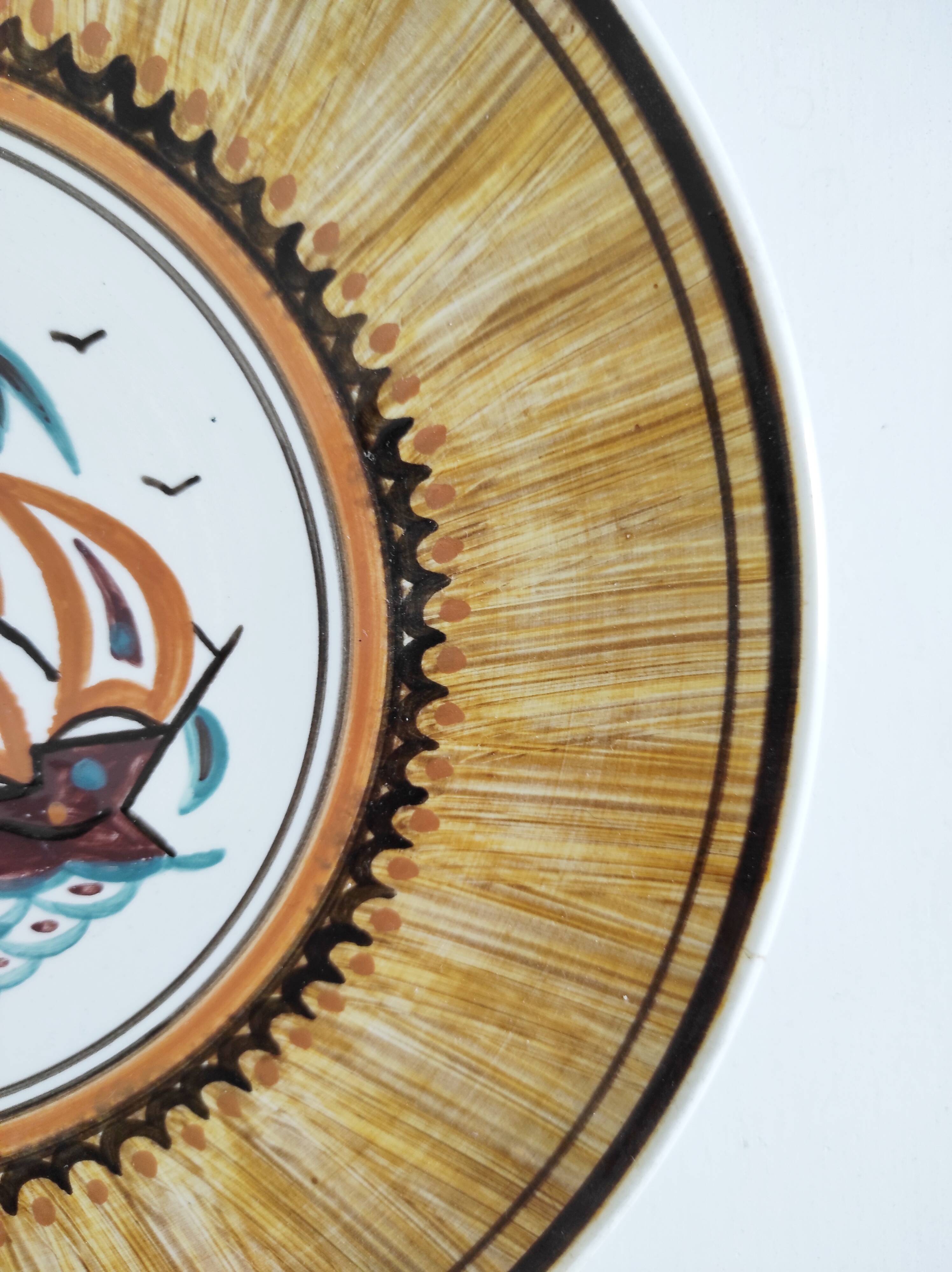 Greek ceramic dish with boat decor