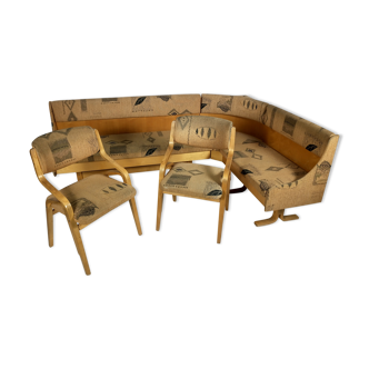 Corner sofa and 2 chairs by Ludvik Volak for Drevopodnik Holesov, 1960s