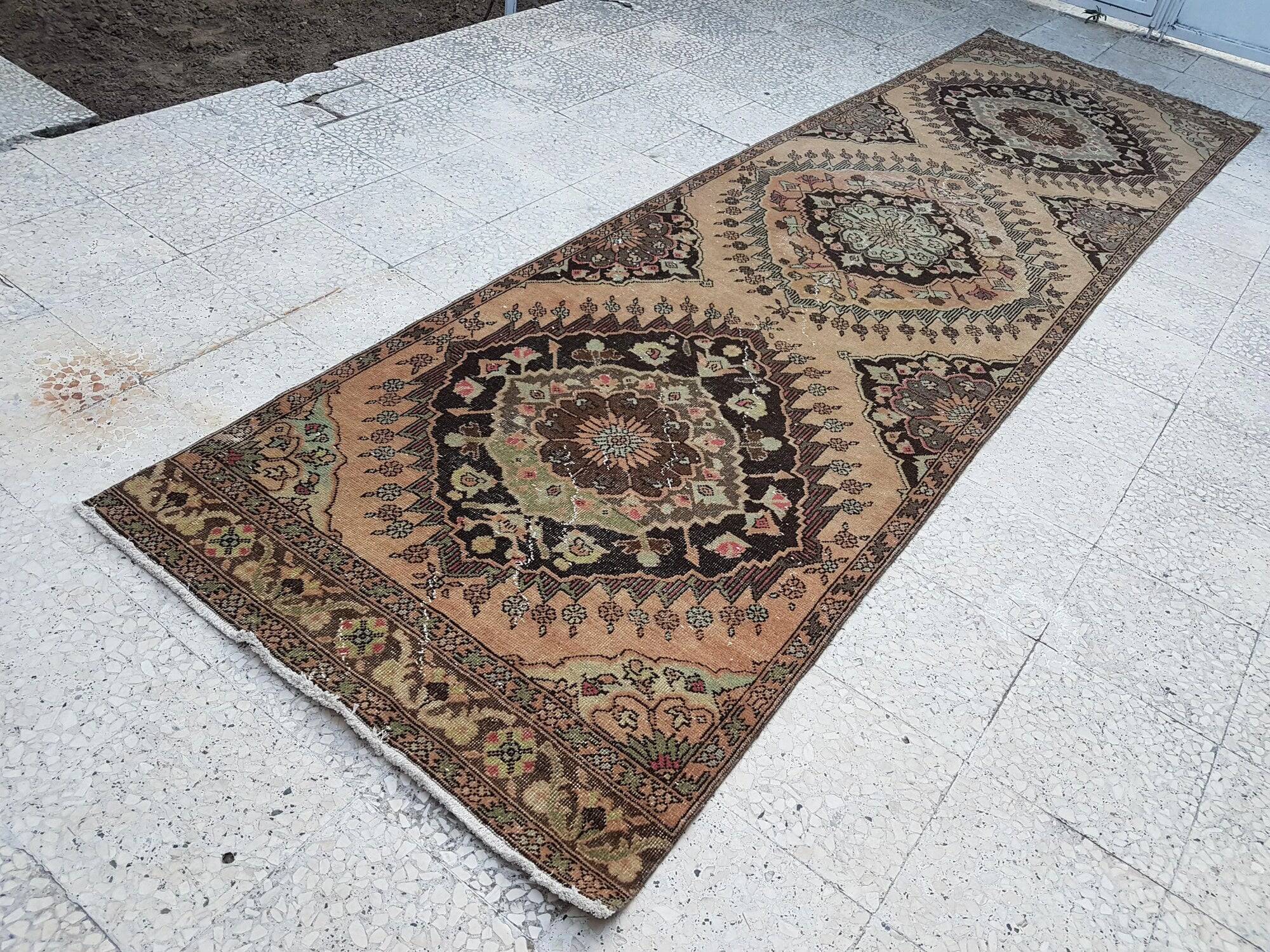 Vintage Turkish hallway rug 107x384 cm