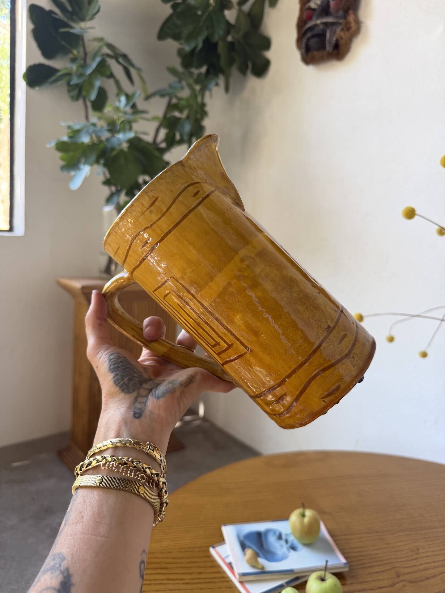 Vintage yellow glazed stoneware jug