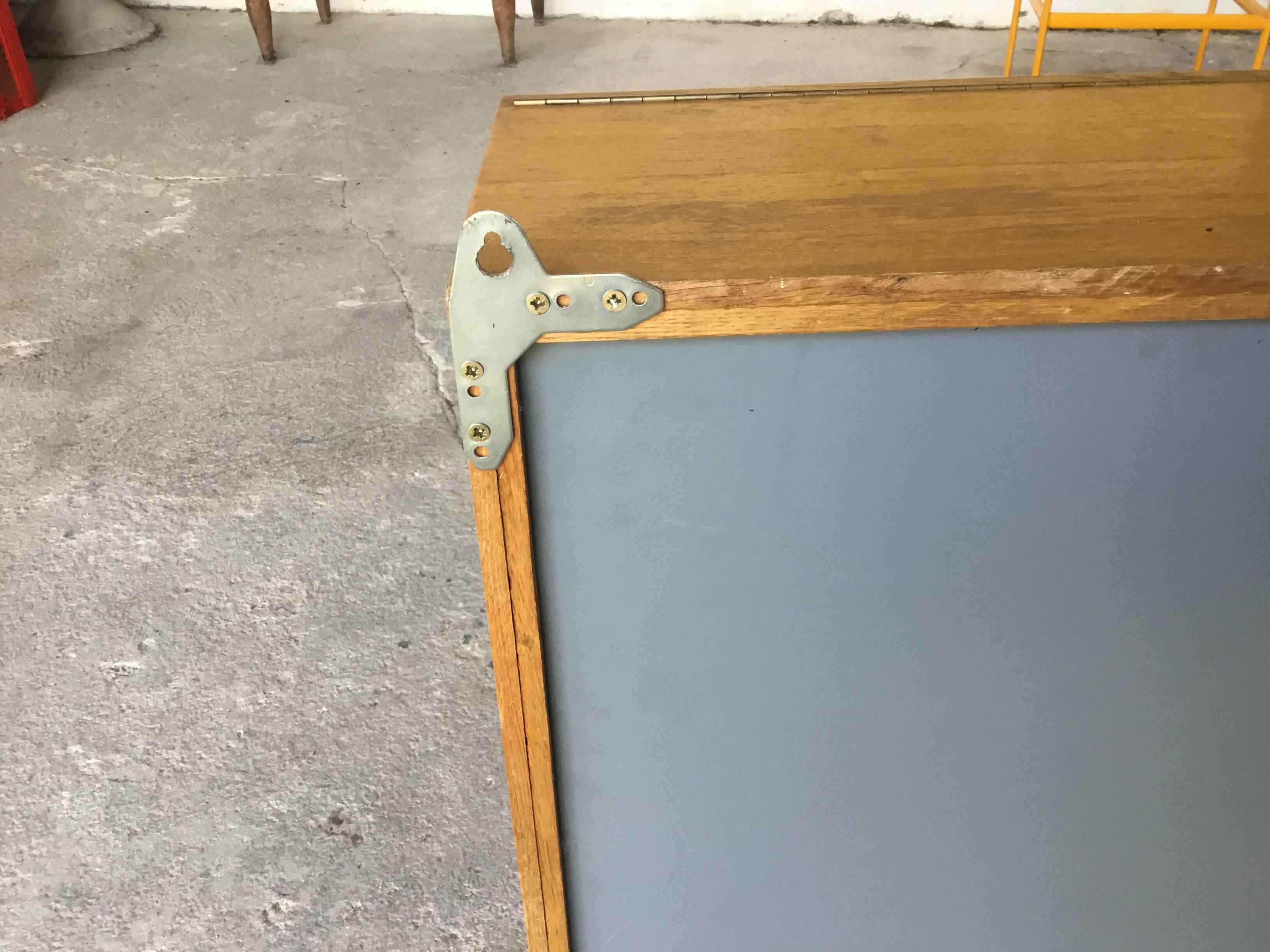 Large pharmacy wall display case in light oak - vintage 1960