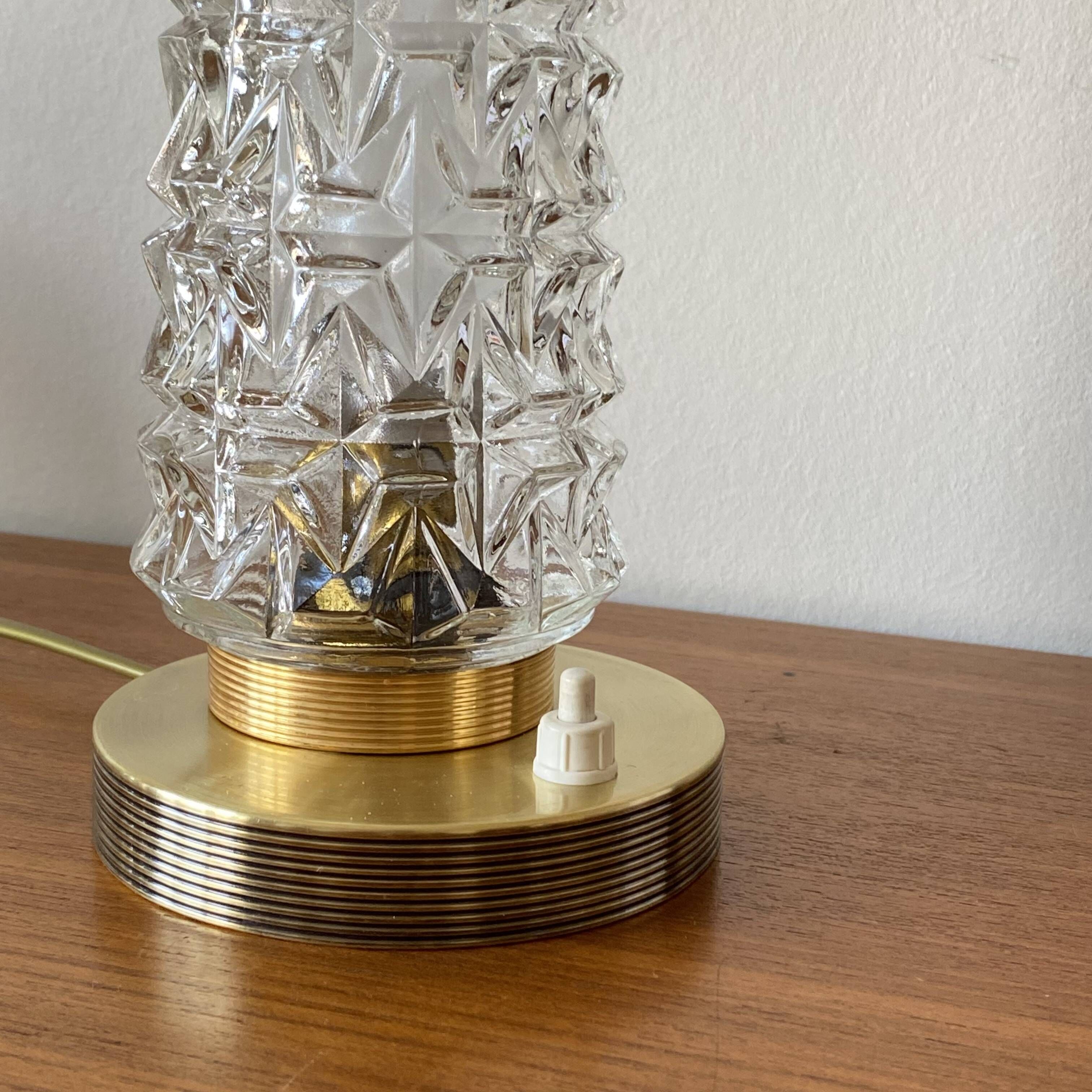 Vintage tulip-shaped table, desk, and bedside lamp with antique glass shade and brass base