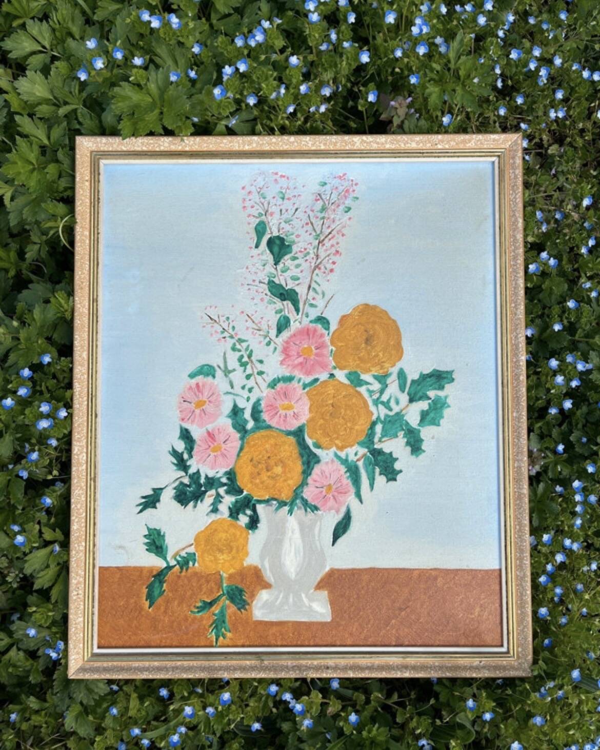 Vintage floral table and framed - Colourful bouquet