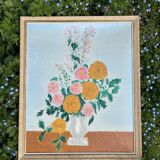 Vintage floral table and framed - Colourful bouquet