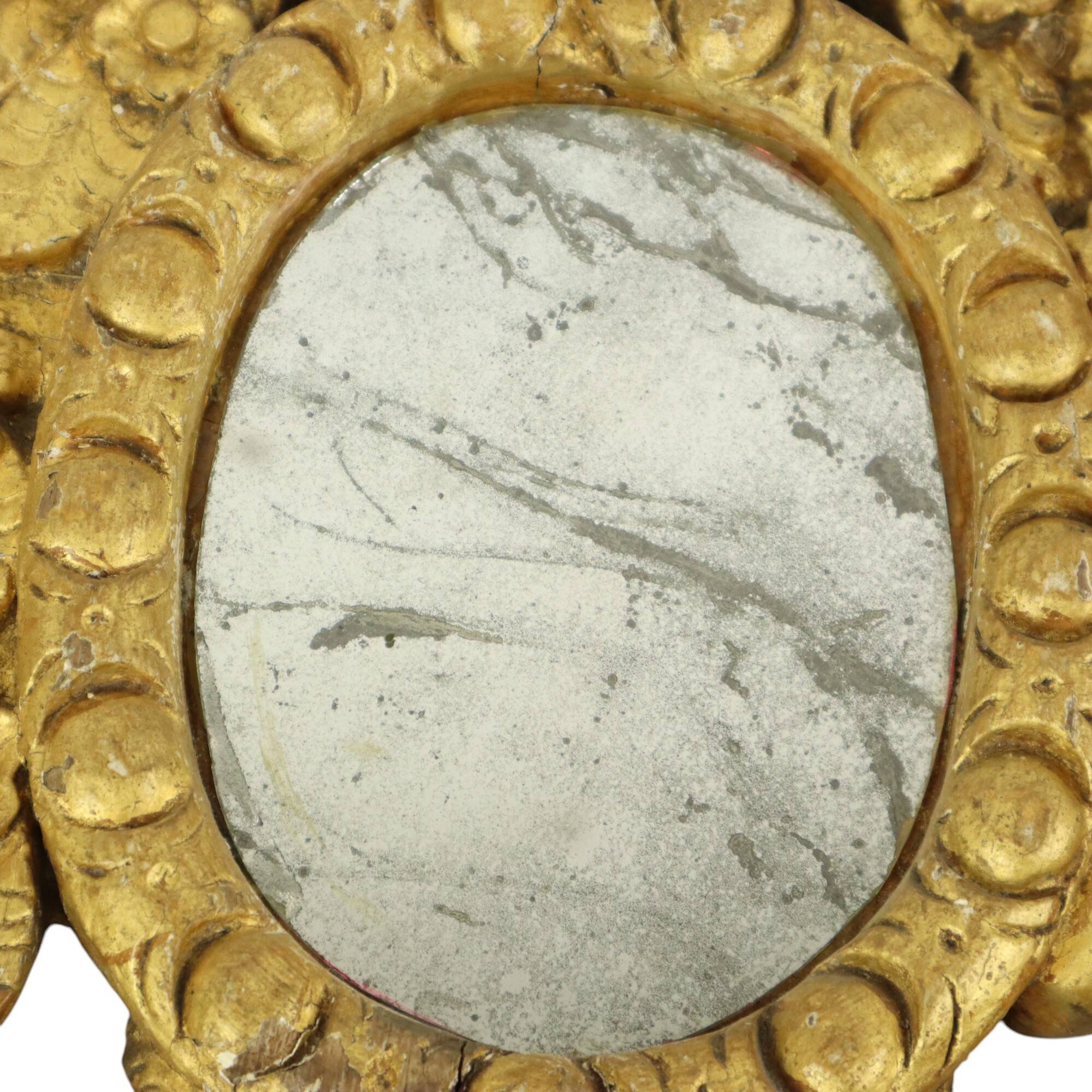Small Antique Weathered Mirror Gilded Wood 19th Century