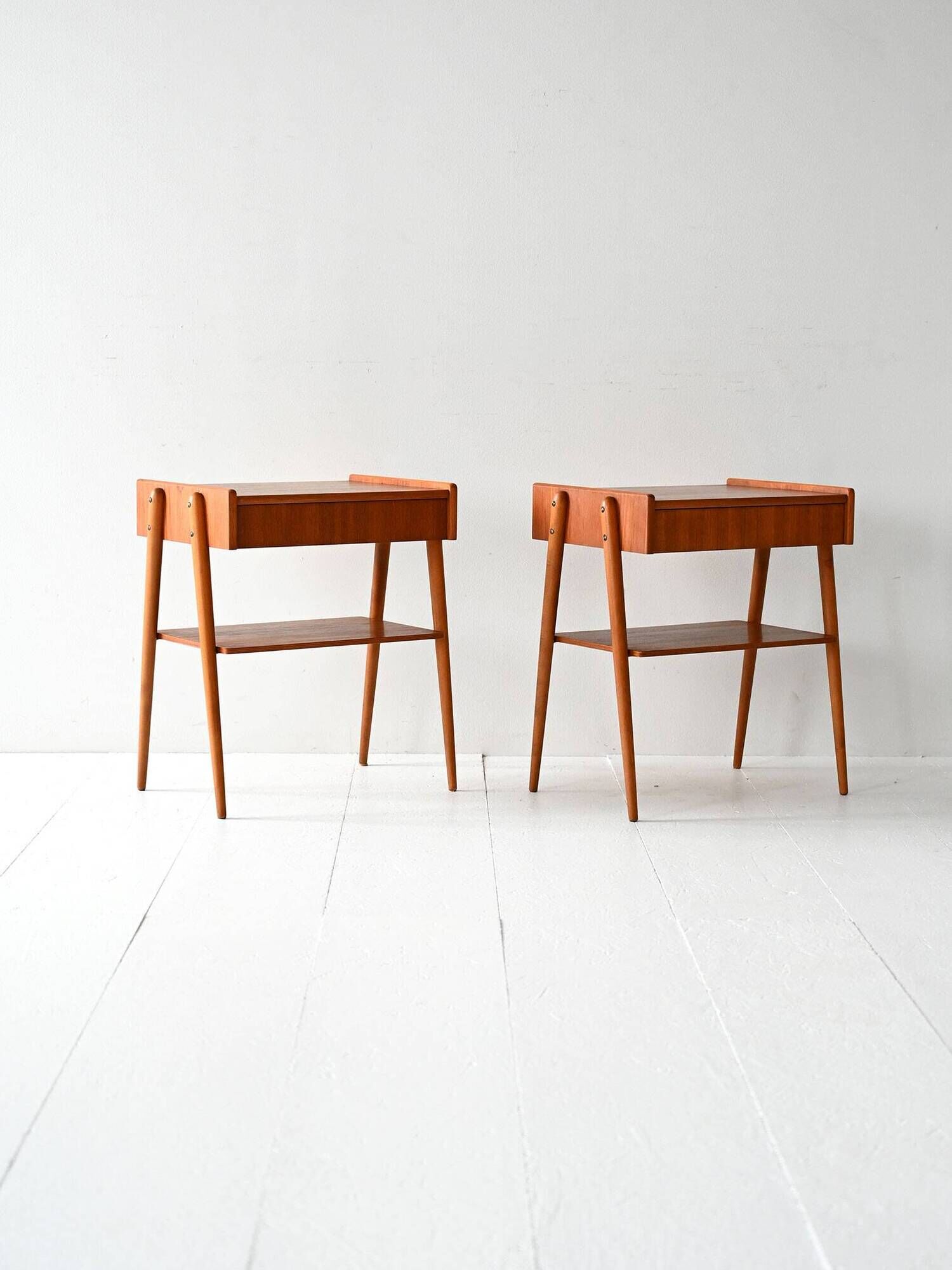 Pair of Vintage Scandinavian Teak Nightstands with hidden drawer