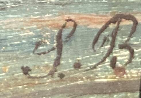 Painting. Oil on wood. Seascape, night, moonlight, fishing boat