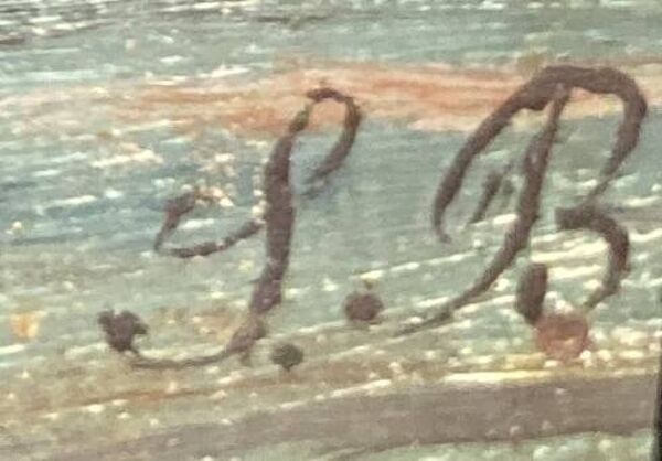 Peinture. Huile sur bois. Marine nuit clair de lune bateau de pêche