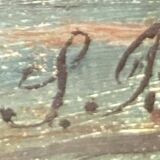 Painting. Oil on wood. Seascape, night, moonlight, fishing boat