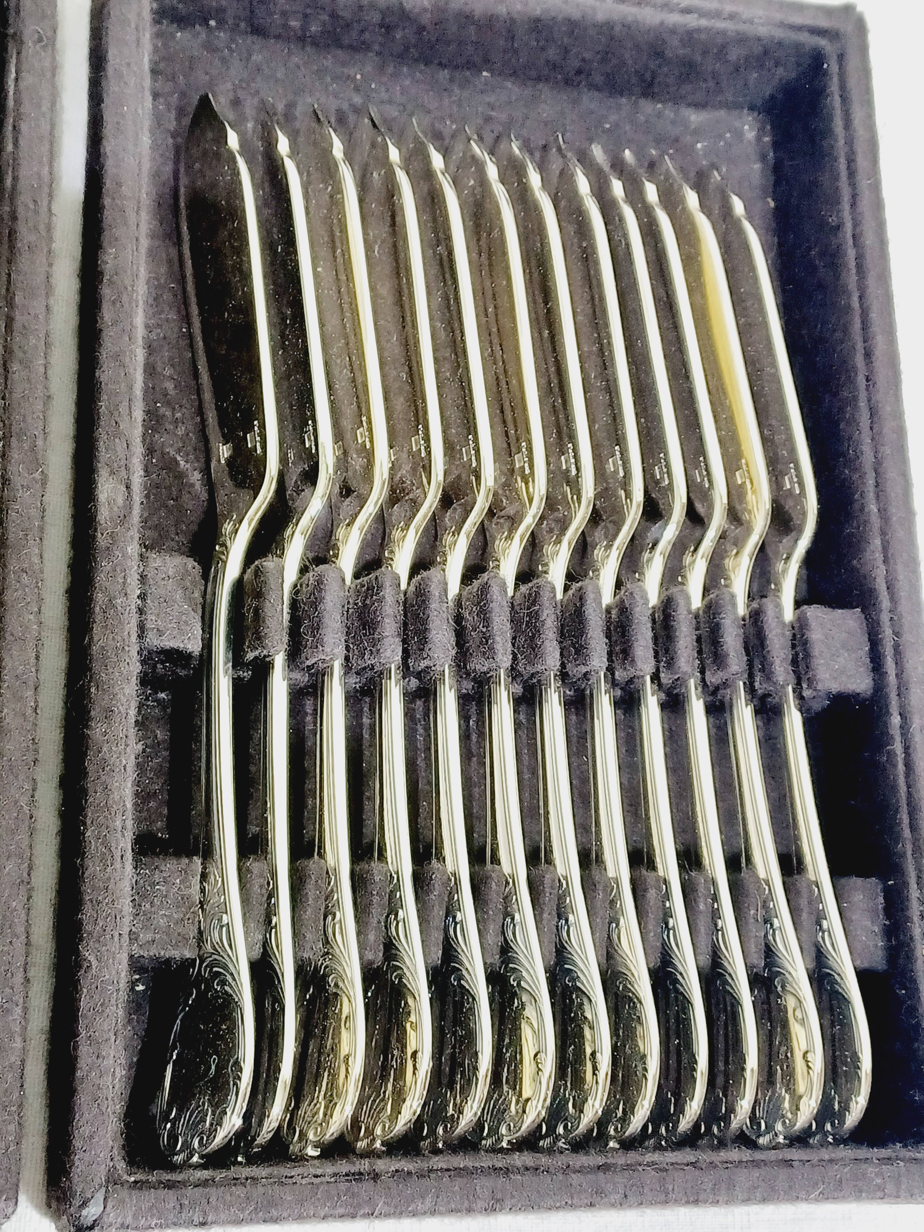 Christofle – 12-piece silver-plated fish cutlery set, Marly model