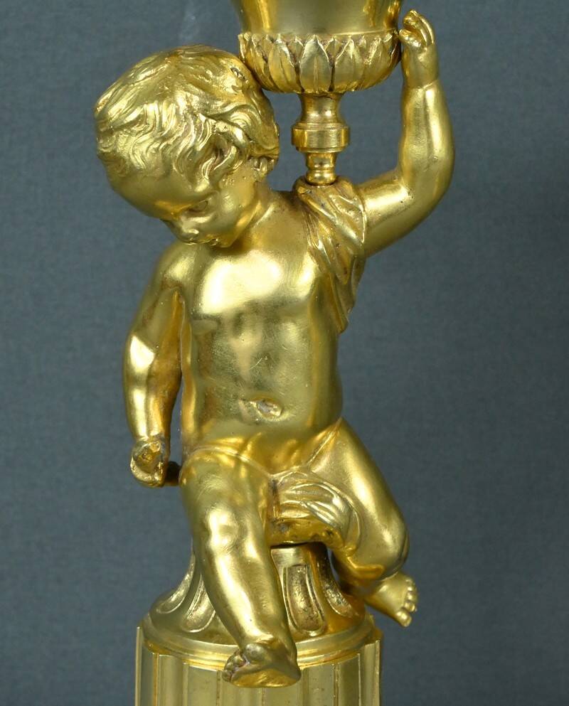 Pair of Gilt Bronze Candlesticks, Louis XVI Style – Mid 19th Century