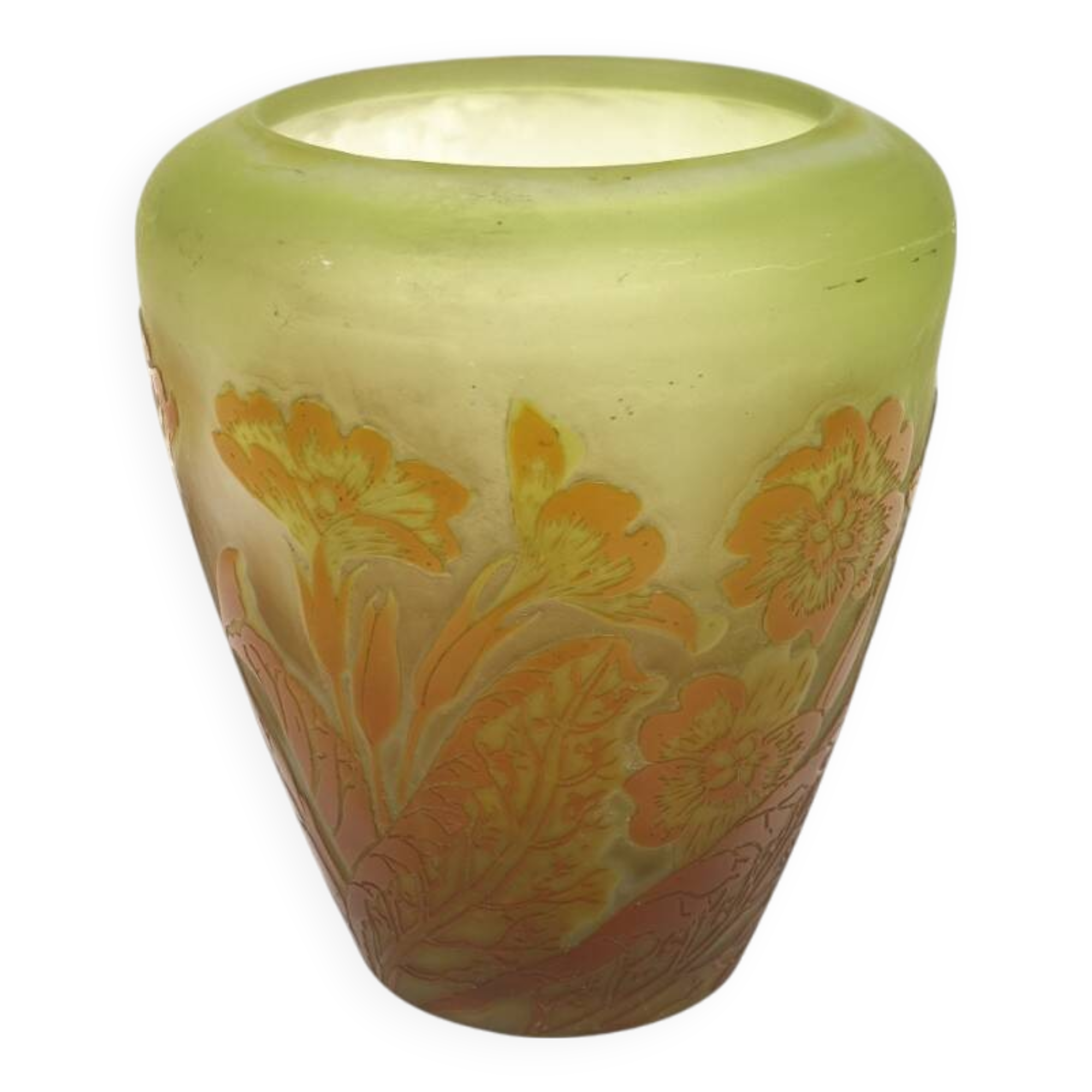 Etablissements gallé multi-layered glass vase with floral decoration, signed