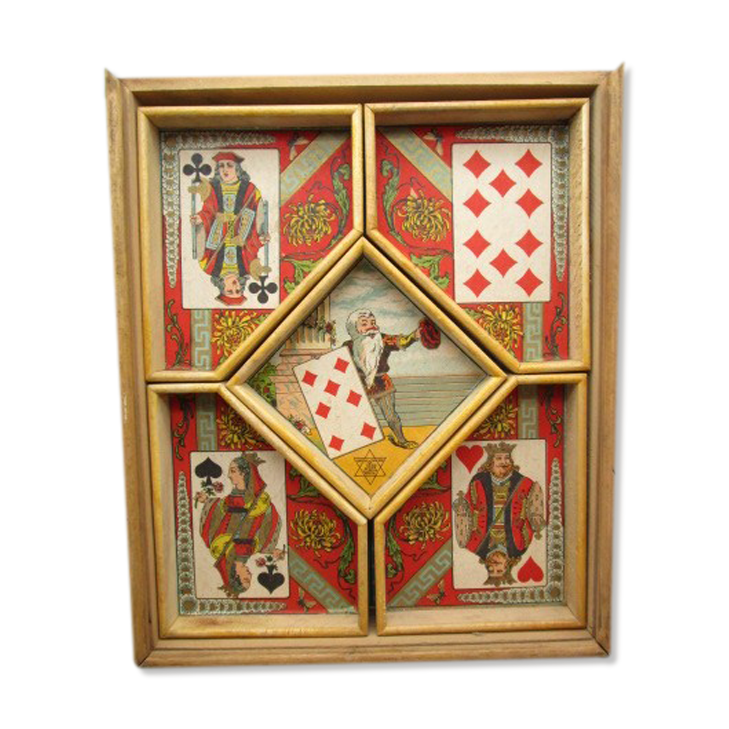 Ancient wooden yellow dwarf game, bone tokens