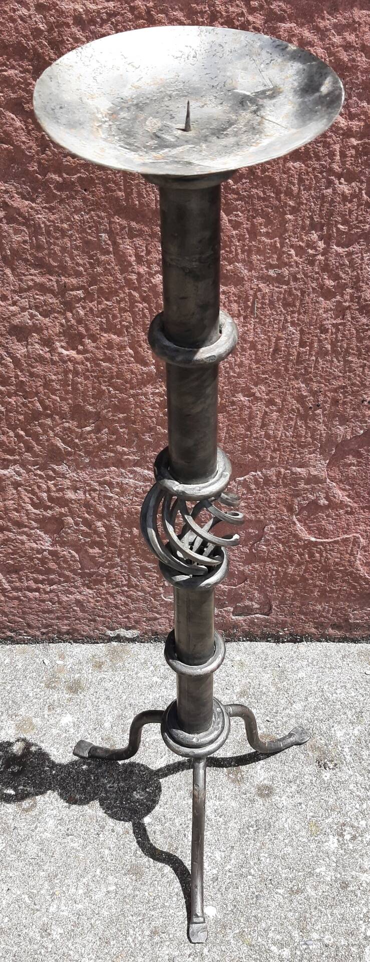 Candle holder or wrought iron candlestick (height 72 cm)