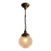 Suspension Luminaire Globe Frosted Glass Engraved Brass Art Deco Vintage
