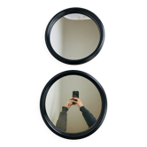 Paire de miroirs vintage ronds et noirs