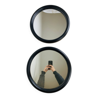 Paire de miroirs vintage ronds et noirs