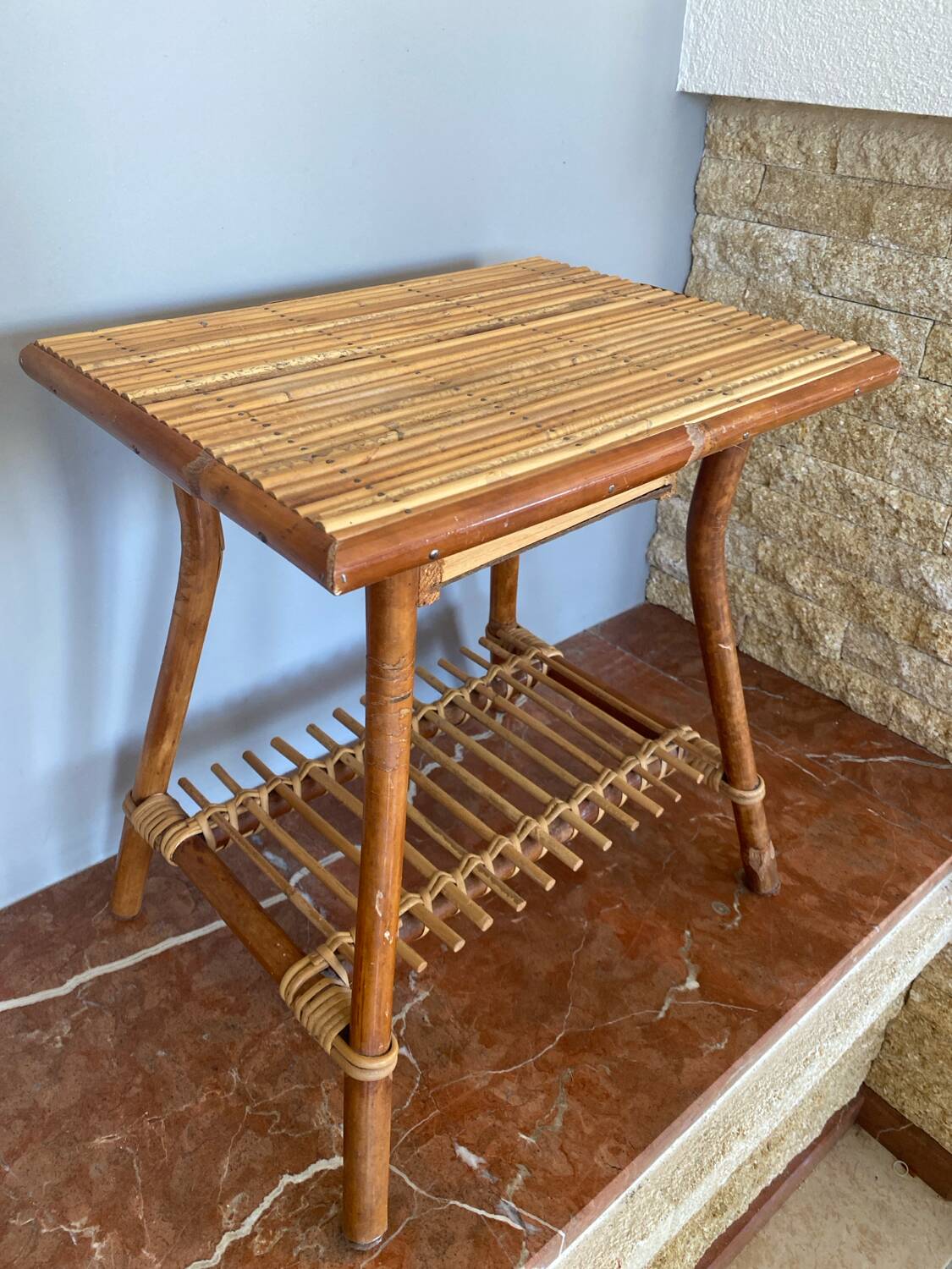 Very beautiful little bamboo bedside table from the 70s