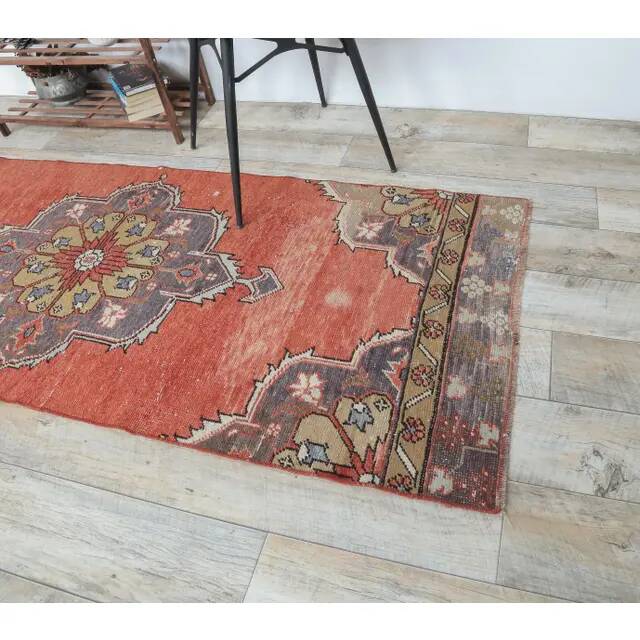 Couloir oriental turc vintage des années 1970, noué à la main, 83x352.