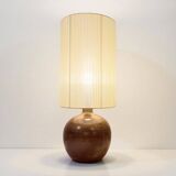 XXL vintage ceramic brown floor lamp with beige ribbon shade from the 1970s.