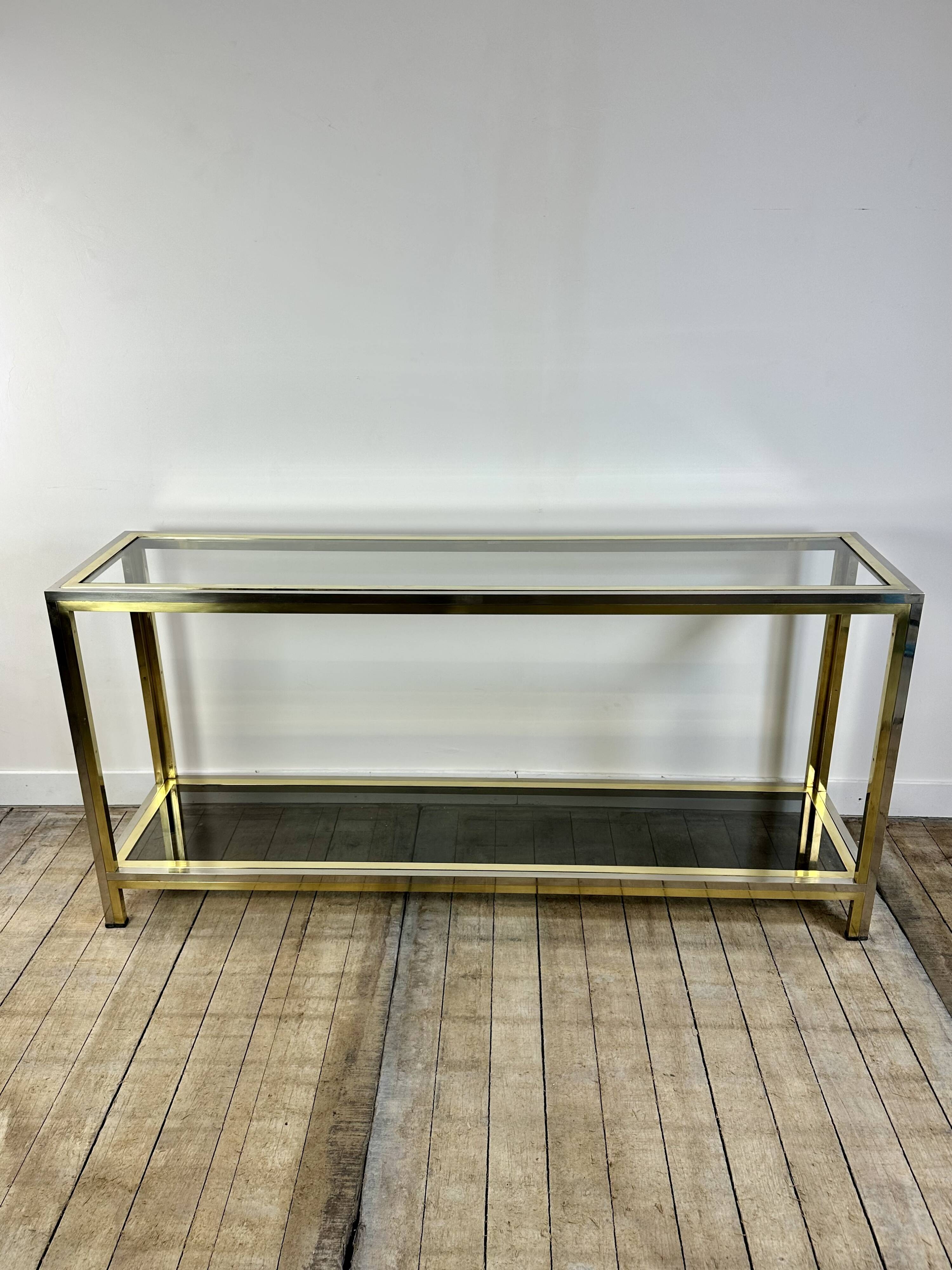 Console italienne en métal chromé et laiton doré 1970's