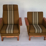 Ensemble de fauteuils bois de chêne laine état d’origine années 1970