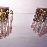 Pair of Murano wall sconces with cascading raindrop style, Venini crystals.