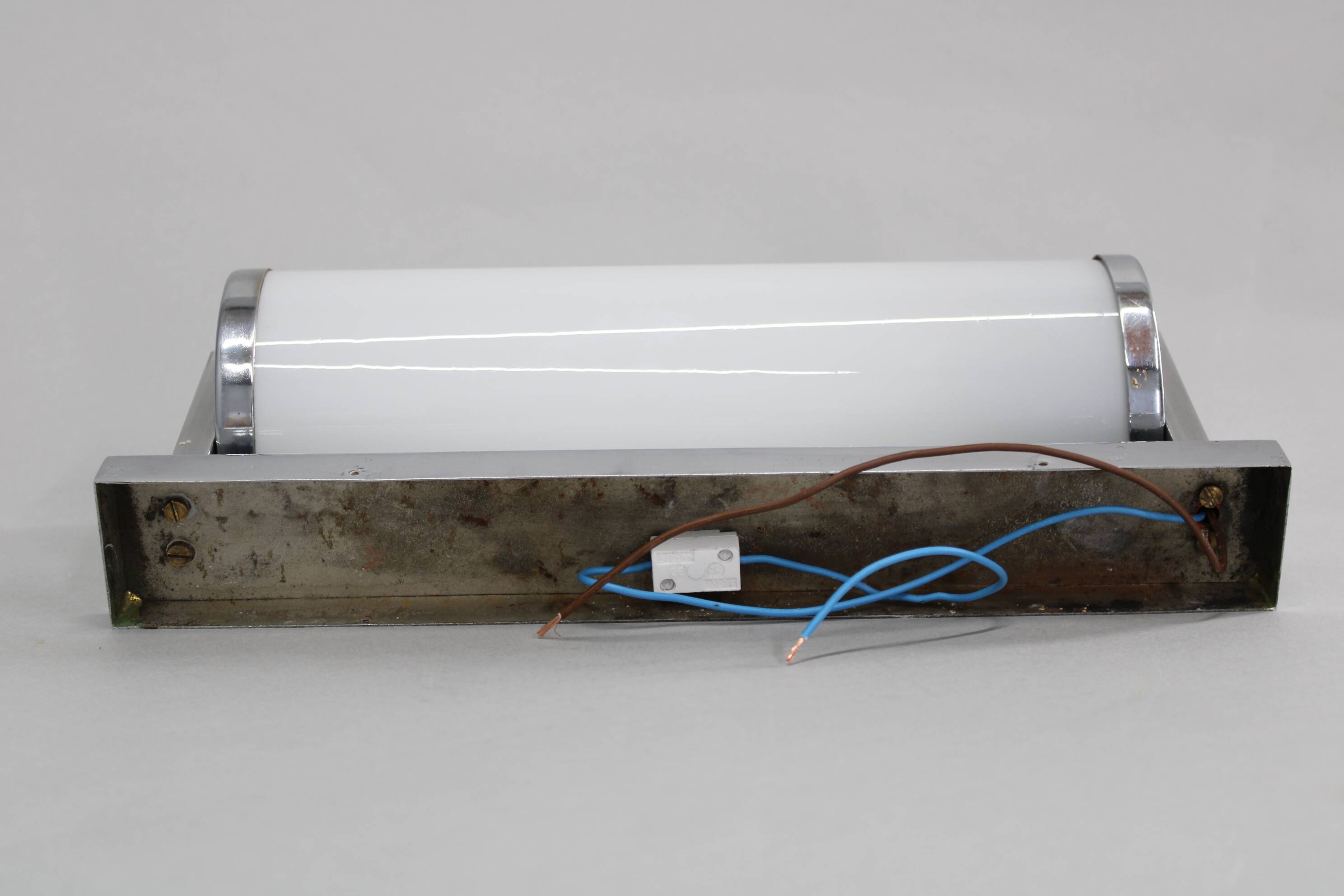 1930s Bauhaus tubular wall light, chrome & glass, Czechoslovakia