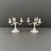 Pair of Chrysalia three-light silver-plated metal candlesticks
