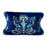 Petit vide-poche rectangulaire faïence de Gien Renaissance fond bleu