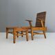 Sculptural Beech and Rattan Armchair with Footstool by ÚLUV, 1960s