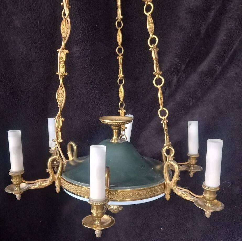Empire/Napoleon 1st style chandelier, real opaline bronze Lucien Gau Paris 60'