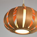 Scandinavian-style wooden pendant light.