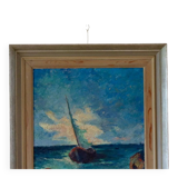 Original oil on panel from the mid-20th century – ship at sea