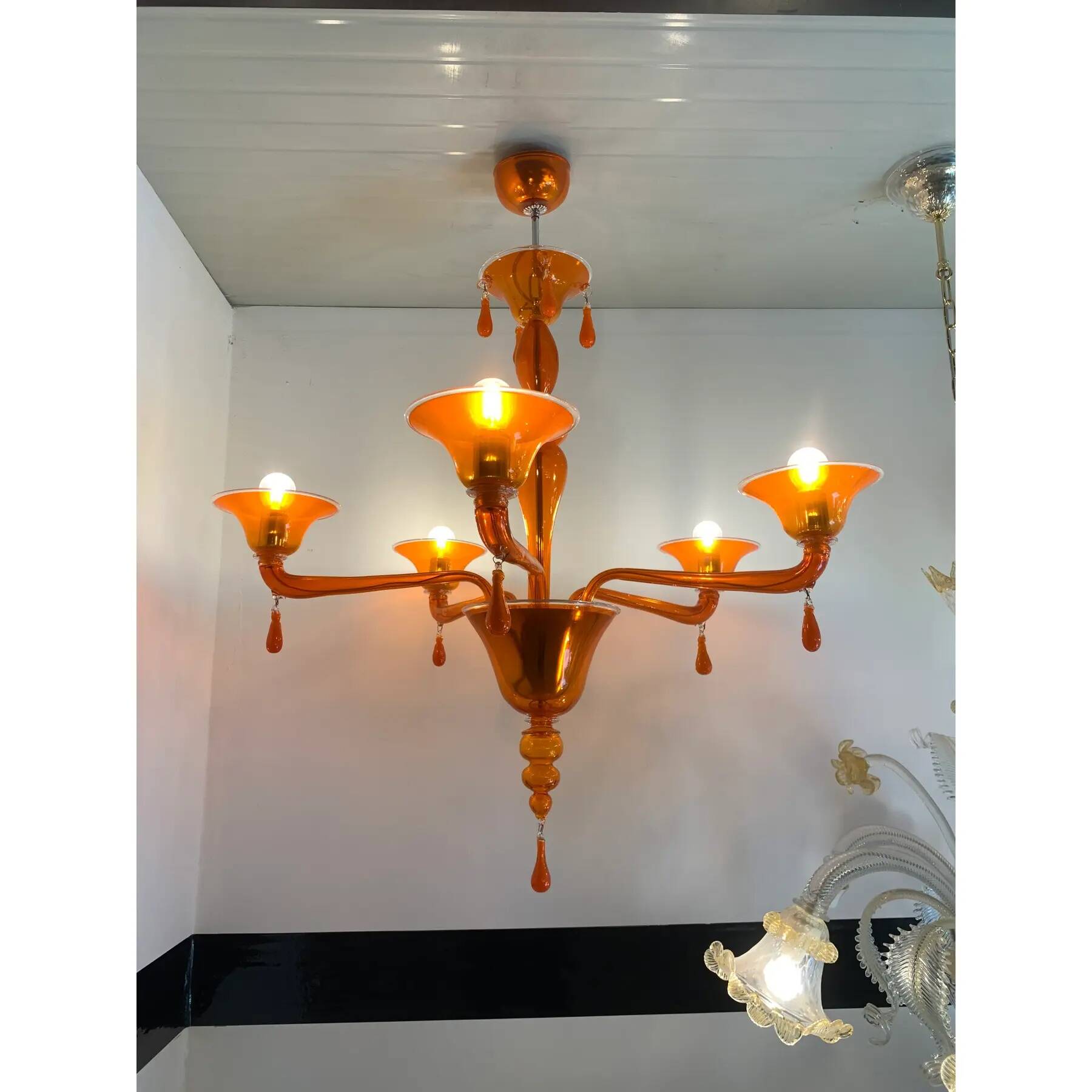 Orange Translucent Glass Chandelier, Contemporary Design