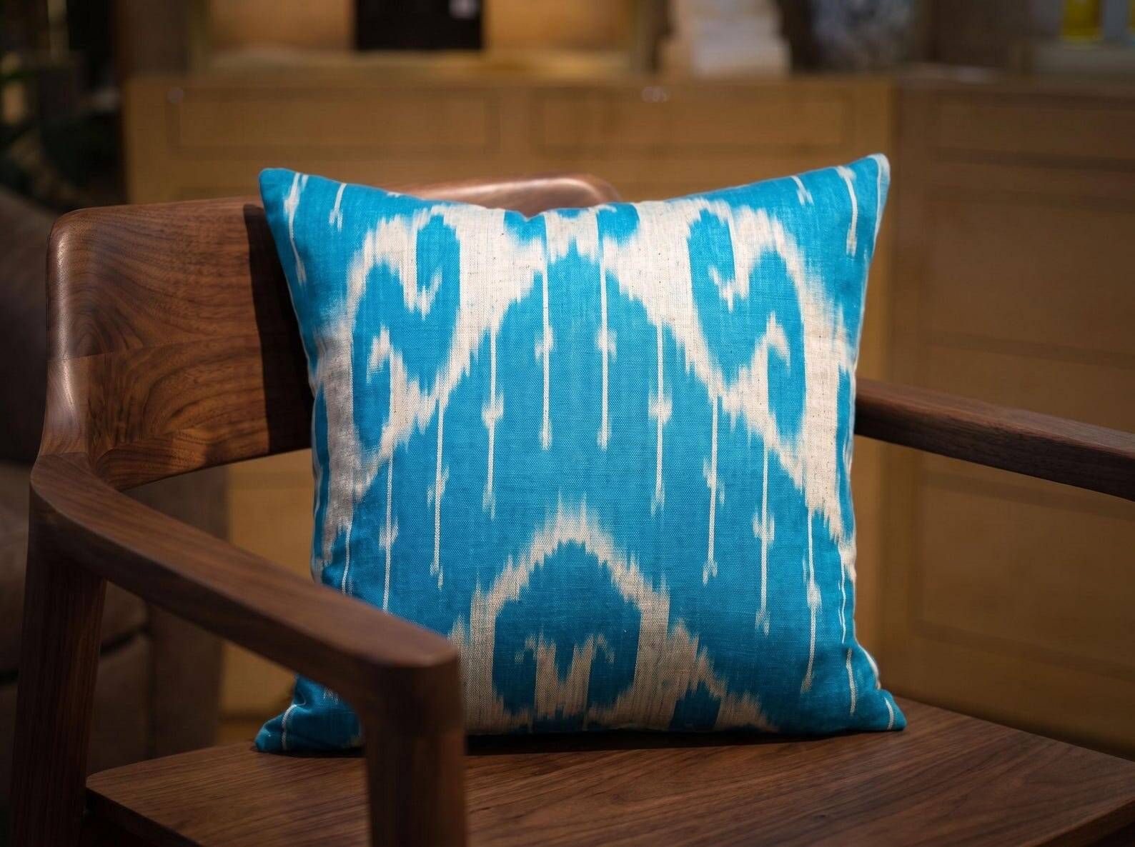 Vintage Uzbek Pillow, Boho Moroccan Decor, Handmade Silk Square Cushion