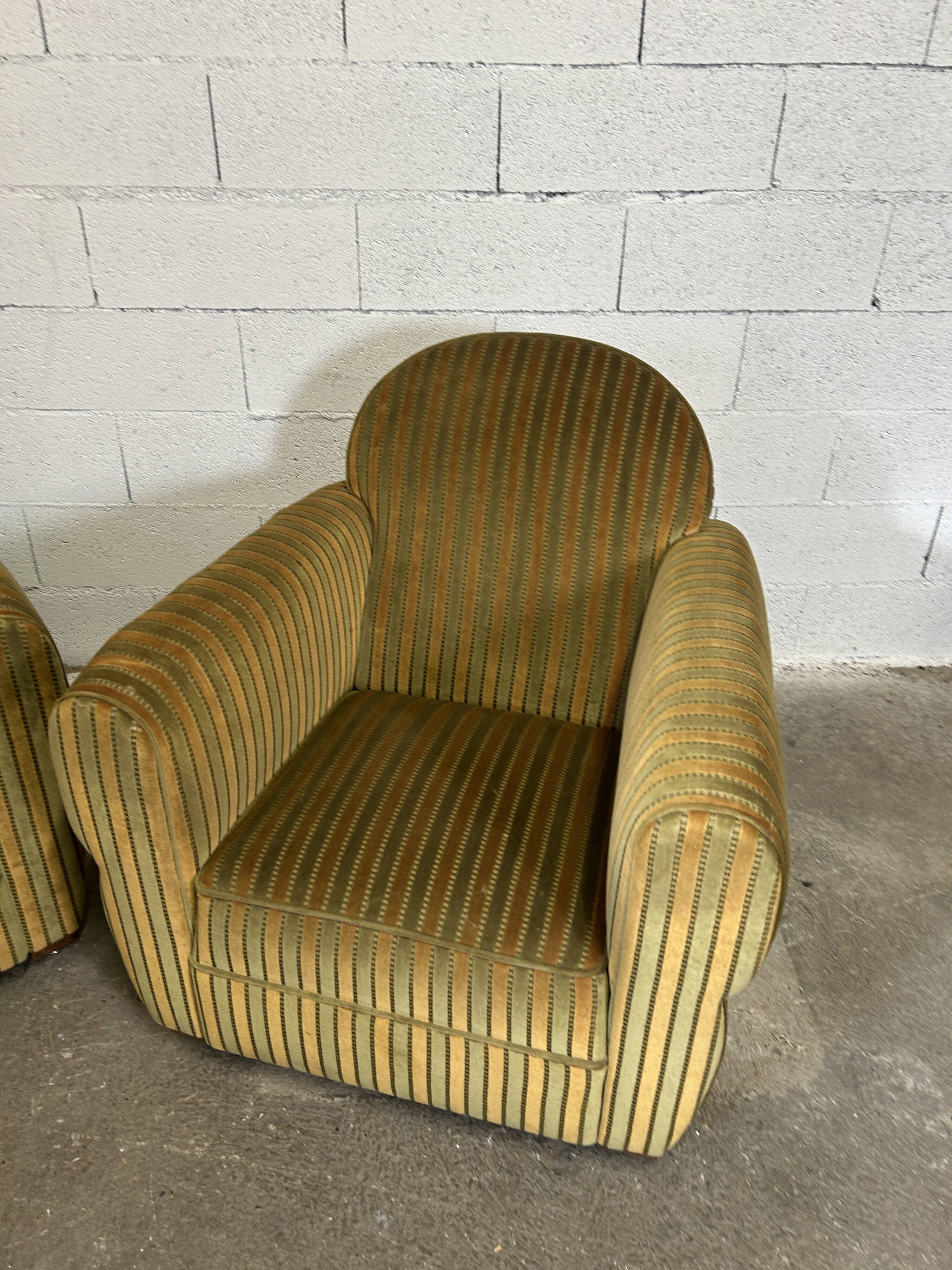 Pair of green fabric armchairs