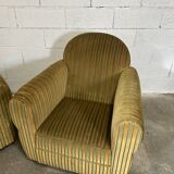 Pair of green fabric armchairs