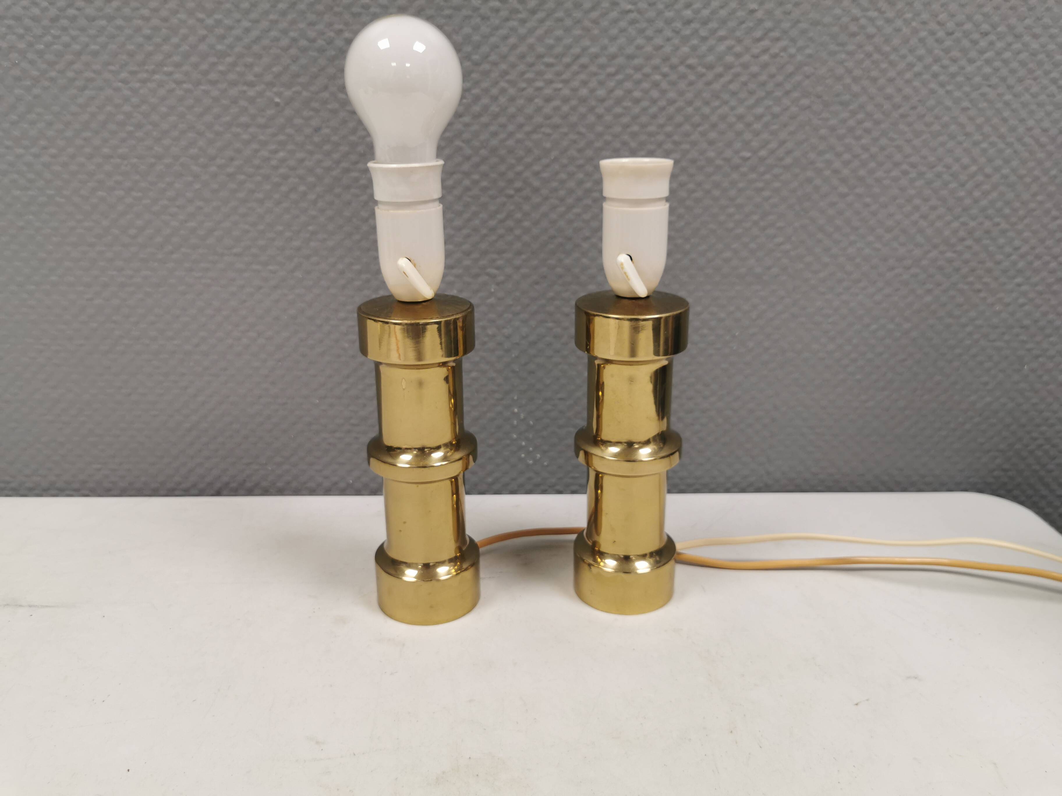 A set of beautiful brass table lamps. Danish and estimated from the 1970s.