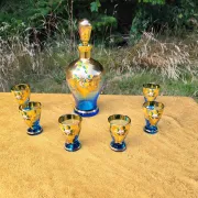 Vintage Murano Handmade Decanter Set - 24K Gold - Light blue 6 piece liquor