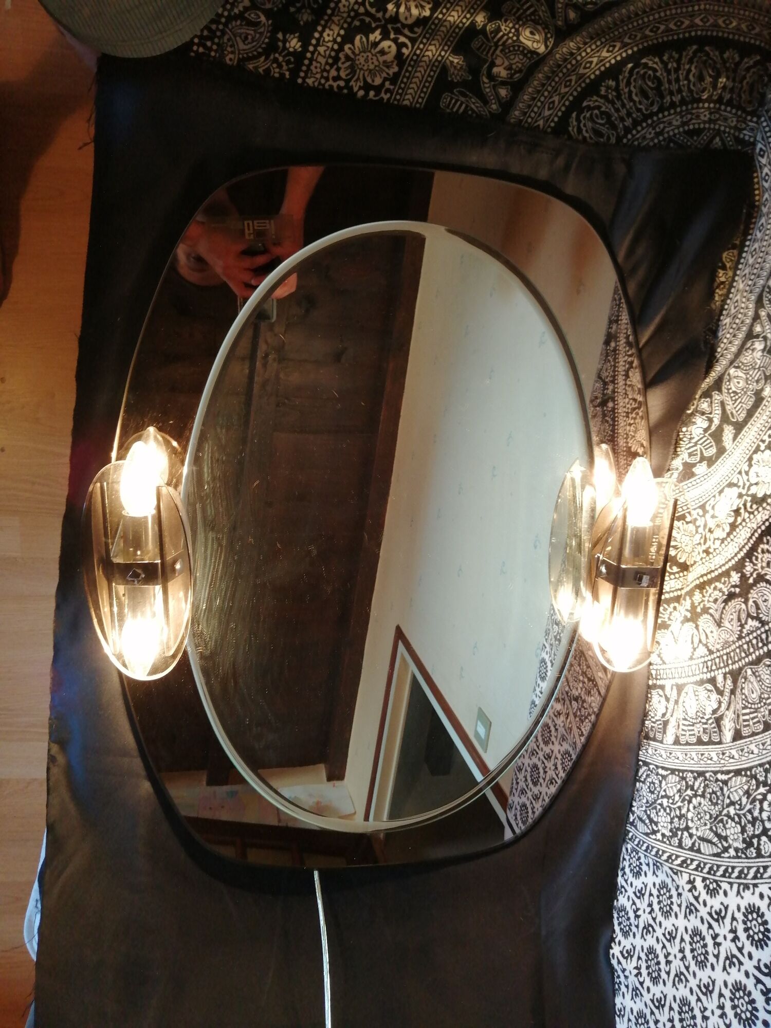 Mirror with its Italian smoked glass sconces Fontana Arte Isa 1970