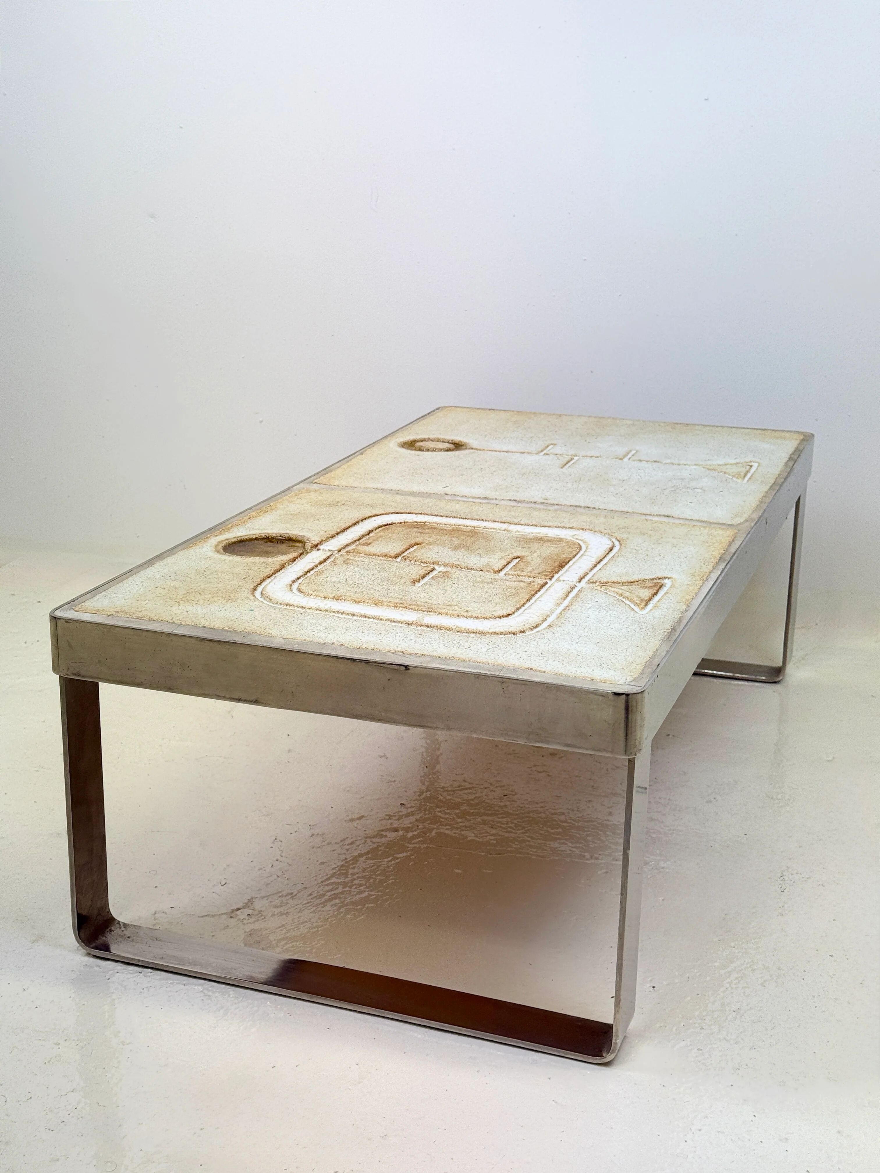 Table basse céramique / chrome — Jean Gregorieff, France, 1970s