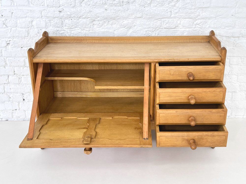 Small oak and leather enfilade by Guillerme and Chambron