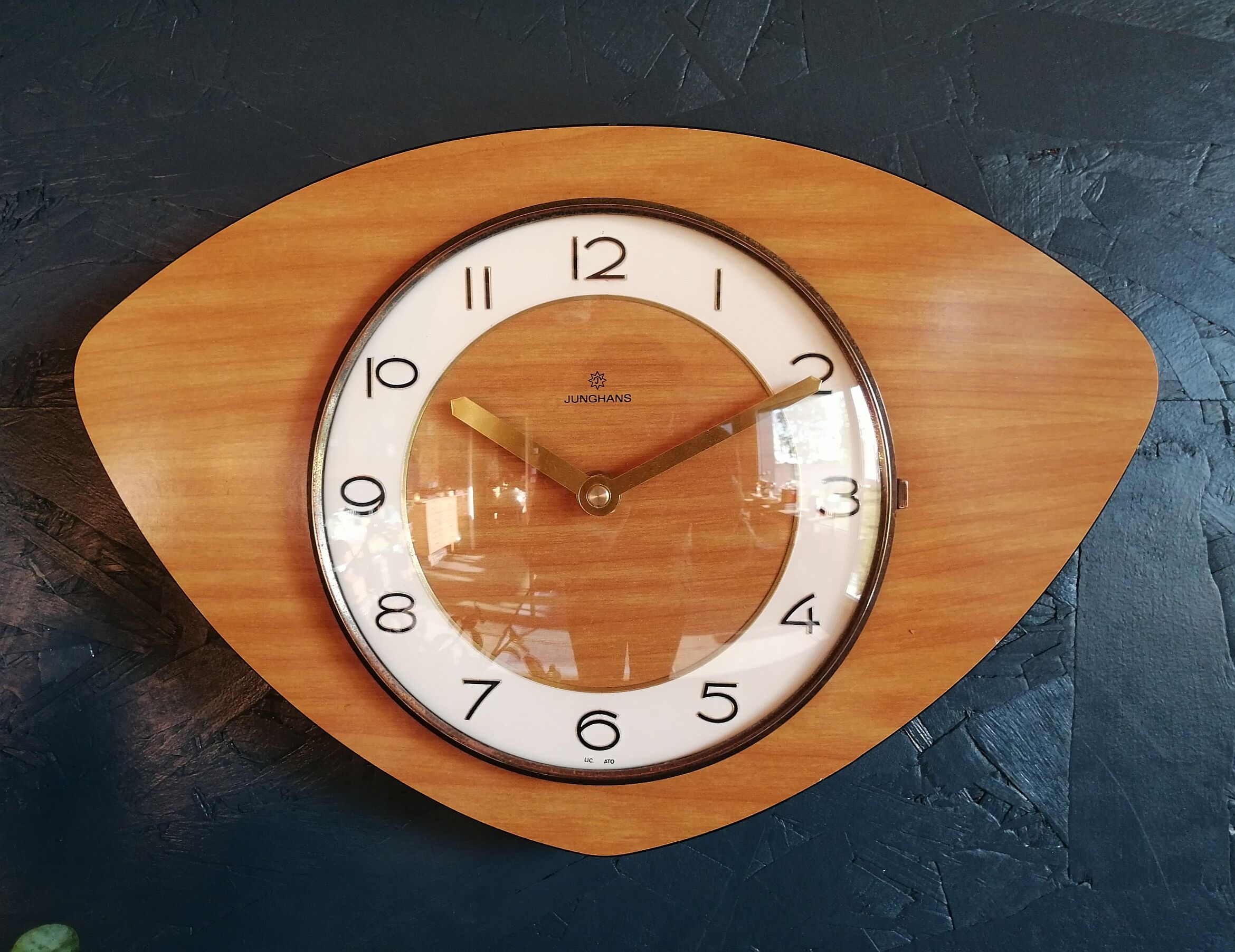 Vintage formica clock silent wall clock "Junghans mahogany"