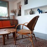 Pair of armchairs in braided rattan 70s