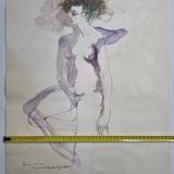 Original watercolor graphite sketch "the erotic dream" signed by Macel Charles Gaichet