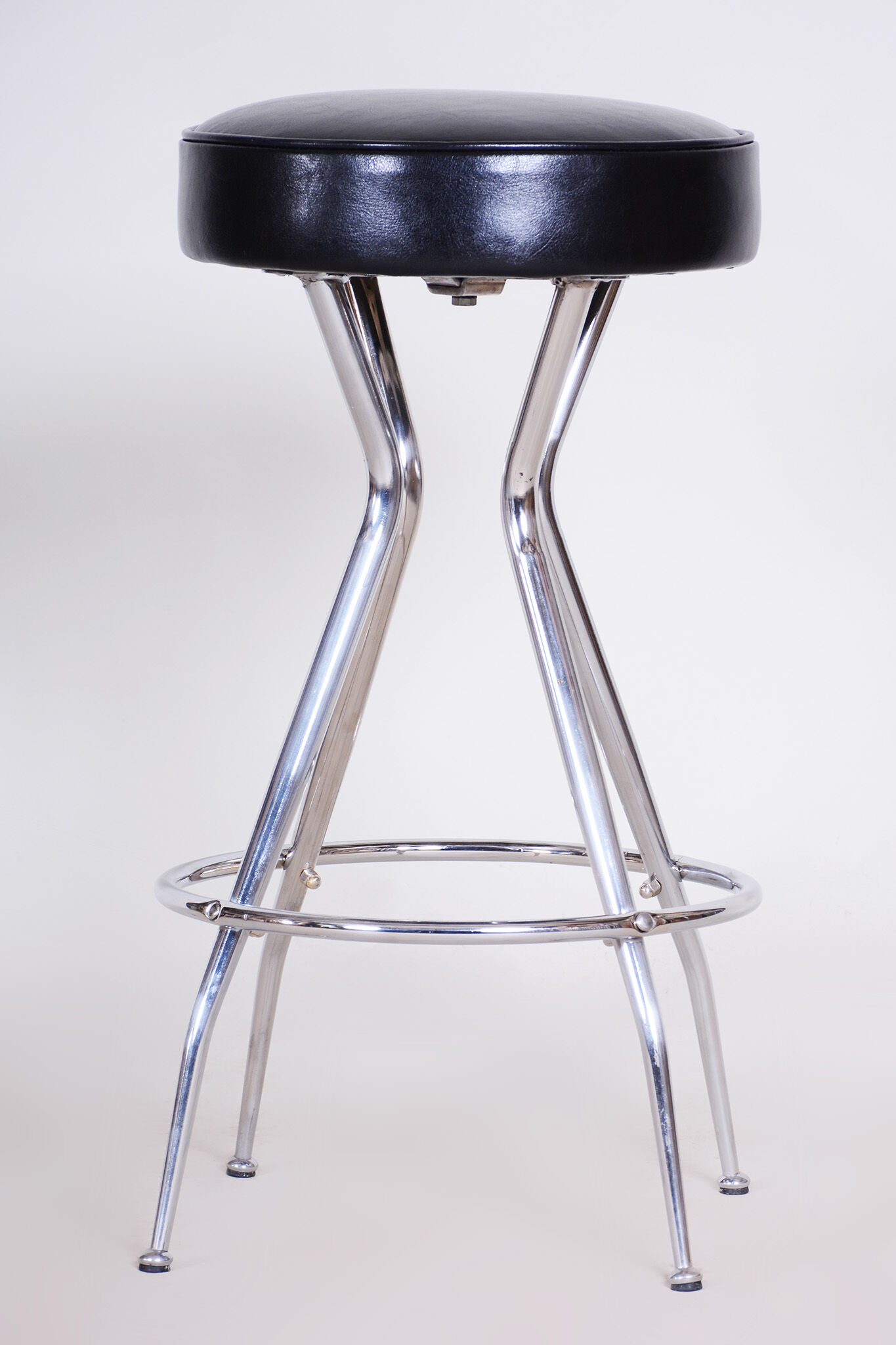 Leather black barstool, made in the 1930s