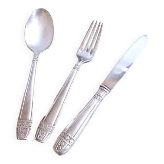 Set of three silver-plated cutlery with monograms and hallmarks