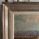 Oil on hardboard beachfront with fishermen on foot 1958 by RP